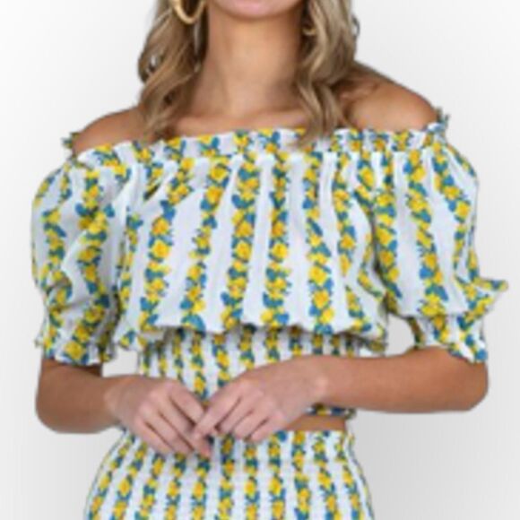 Olivia James The Label Tops - Olivia James Gia Top NWT Provence Stripe- blue and yellow on white cotton-size S